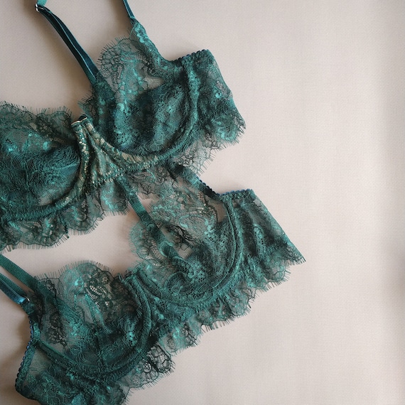 Emerald Lingerie Set Lace Lingerie Set Green Lingerie Set Luxury