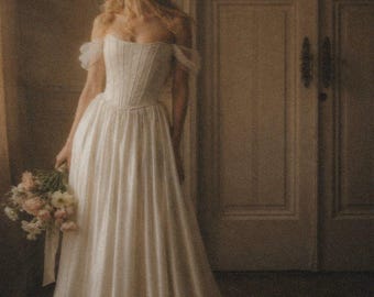 Fairy Tale Silk Wedding Gown, Ivory Bridal Corset Dress, Handmade Couture Bridalwear