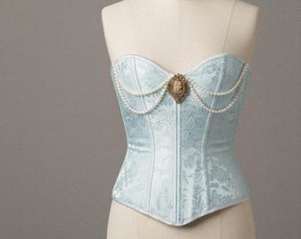 Blue Pearl Corset Top, Sabrina Carpenter style corset, Romantic Vintage Bustier