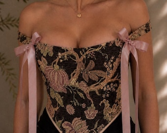 Floral Gobelin Korsett Bustier, Renaissance Fairycore Mieder, viktorianischen Stil zu bleiben