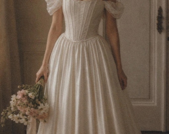 Fairy tale wedding dress, Ivory bridal corset top with skirt, Custom made wedding gown