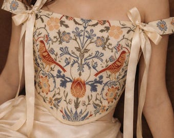 Floral Corset Top, Renaissance Fairycore Bodice, Victorian Style Waist Cincher