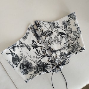 Black and white corset belt Handmade top Forest print bodice Plus size cupless corset