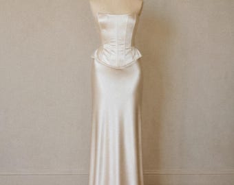 Classical satin wedding dress, Ivory bridal corset top with skirt, Custom made wedding gown