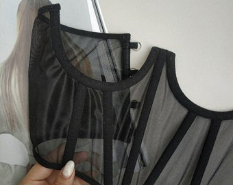 Korsettbälte under bysten, specialdesignad midjebandage i mesh, transparent korsett