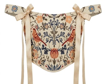 Floral Tapestry Corset Top, Jacquard Beige Bustier,  Cottagecore Flower Bodice, Renaissance Fairy Stays, Victorian Style Waist Cincher