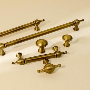 Tiradores de latón antiguo francés para gabinetes, pomos de tocador dorados antiguos, tiradores de latón envejecido para gabinetes, manijas para puertas de armarios, herrajes para gabinetes de cocina