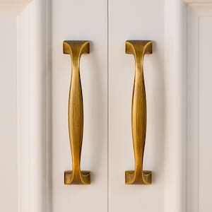 Curved Forged Antique Brass Cabinet Pulls, Aged Brass Cabinet Handles, Antique Gold Drawer Pulls, Brass Kitchen Hardware