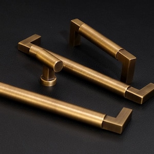 Manijas de latón antiguo para gabinetes, tiradores minimalistas para cajones, tiradores de puertas dorados antiguos, tiradores de tocador de latón envejecido, herrajes para gabinetes de cocina