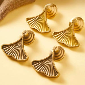 Antique Fan Drop Knobs Solid Brass | Gold Dresser Knobs | Cabinet Knobs | Decorative Knobs | Closet Knobs | Kitchen Knobs | Vanity Knobs