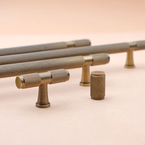 Antique Gold Knurled Drawer Knobs And Pulls | Solid Brass Kitchen Cabinet Hardware | Brass Drawer Handles | Antique Brass Furniture Handles