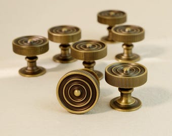Antique Brass Cabinet Knobs, Solid Brass Dresser Knob, Vintage Gold Knobs, Knurled Round Knobs, Wardrobe Door Knobs, Kitchen Drawer Knobs