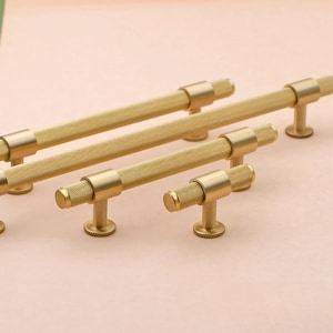 Gold Knurled Brass Cabinet Knobs And Pulls | Modern Kitchen Cabinet Hardware | Brass Drawer Handles | Furniture Handles