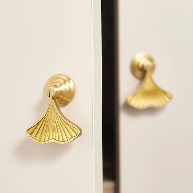 CatchDragon Brass Cabinet Knob With Branch Leaf Ornament,Gold Dresser Knobs And Pulls Vintage, Decorative Pull Knobs For Dresser Drawer Kitchen Cabinet, Set Of 2