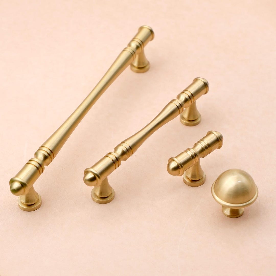 Satin Brass Drawer Knobs and Pulls | Brushed Brass Cabinet Handles ...
