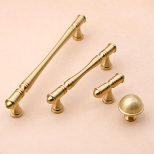 Satin Brass Drawer Knobs And Pulls | Brushed Brass Cabinet Handles | Solid Brass Cabinet Pulls | Brass Kitchen Cabinet Hardware