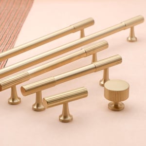 Linear Satin Brass Cabinet Handles | Antique Brass Cabinet Knobs And Pulls | Brass Kitchen Handles | Kitchen Cabinet Hardware