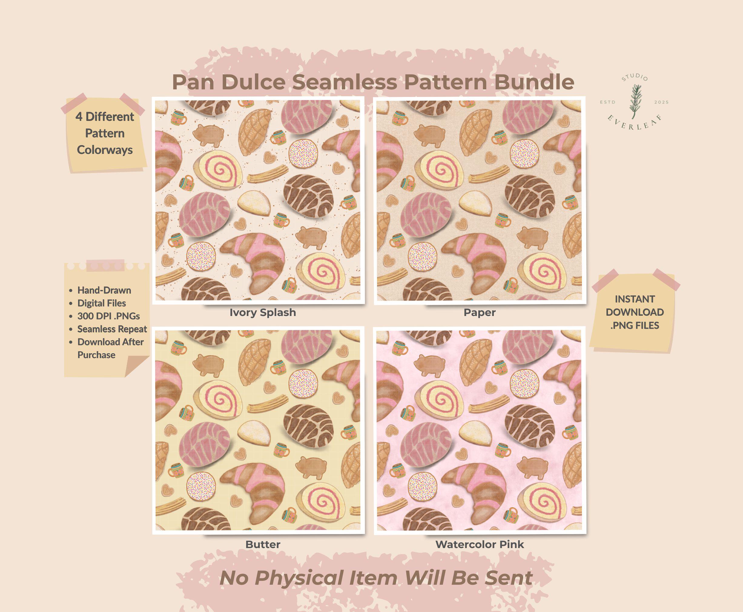 Mexican Pan Dulce Seamless Pattern Bundle PNG in 5 Colors, Mexican ...