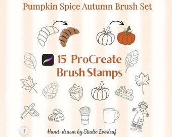 Pumpkin Spice Procreate Brush Stamps | 15 Hand-Drawn Fall Stamps | Autumn Procreate Brushes | Halloween Brushset | Digital Download iPad