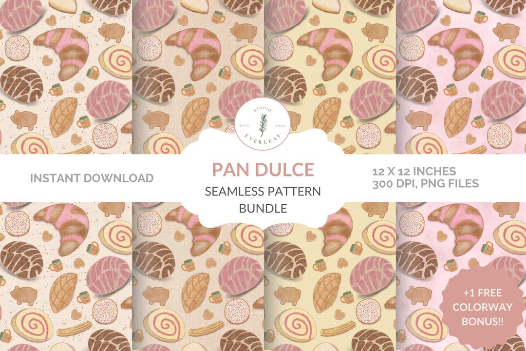 Mexican Pan Dulce Seamless Pattern Bundle PNG in 5 Colors, Mexican ...
