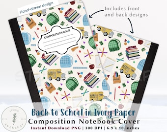 Printable Composition Notebook Cover | Back to School Digital Download | Gender Neutral School Supply Pattern | 6.9x10 PNG Instant Download