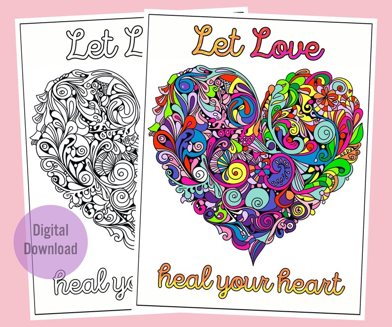 Adult Coloring Page let Love Heal Your Heart Zentangle - Etsy