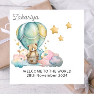 carte personnalisée nouveau-né | Carte Montgolfière ours en peluche | pour bébé fille garçon | Carte pour nouveau-né | Bienvenue sur la carte du monde