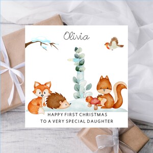 Tarjeta de Navidad personalizada para bebé / Tarjeta de Navidad para niña, niño, hijo, hija, nieta o nieto / Animales del bosque