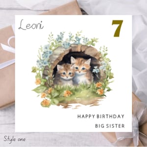 Carte d'anniversaire personnalisée avec chats pour fille, petite fille, petite-fille, meilleure amie, tante, grand-mère, maman, elle | Papier cartonné de qualité supérieure, 350 g/m²