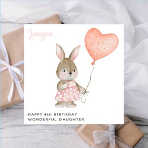 1.2.3 Geburtstagskarte mit Hase und Ballon für Tochter Enkelin Kleines Mädchen Kleinkind Babys Hochwertiger 350 gsm Karton