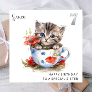 Personalisierte Katzen Geburtstagskarte für Tochter Enkelin Freundin Bestie Tante Oma Mama Frau Weiblich Her| Süße Katzen Karte zum Geburtstag