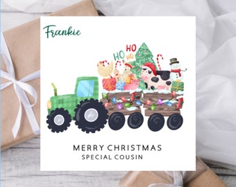 Tractor and Farm Animals Christmas Card| Personalised Happy Christmas Card for Little Boy Girl Daughter Son Granddaughter Grandson