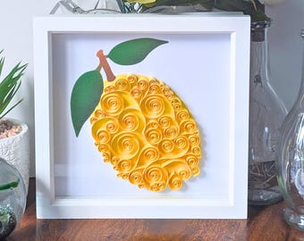 Cuadro de limón hecho a mano: Fruta de papel filigranado, Regalo de decoración de pared, Arte 3D único para la cocina