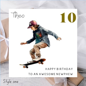 Tarjeta de cumpleaños personalizada para patinador, ideal para niños, hijos, nietos, amantes del skate y fanáticos.