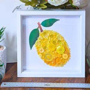 Lemon button mosaic art: handcrafted framed kitchen wall decor, fruit picture