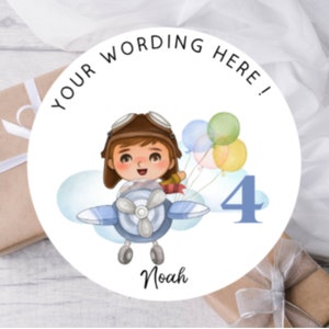 Pilot Birthday Party Goodie Treat Bag Sweet Cone Thank You Stickers Labels | Personalised Kids Plane Airplane Stickers for Sons Party