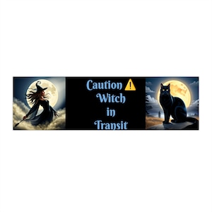 Caution Witch in Transit Bumper Sticker - Witchy Car Decal