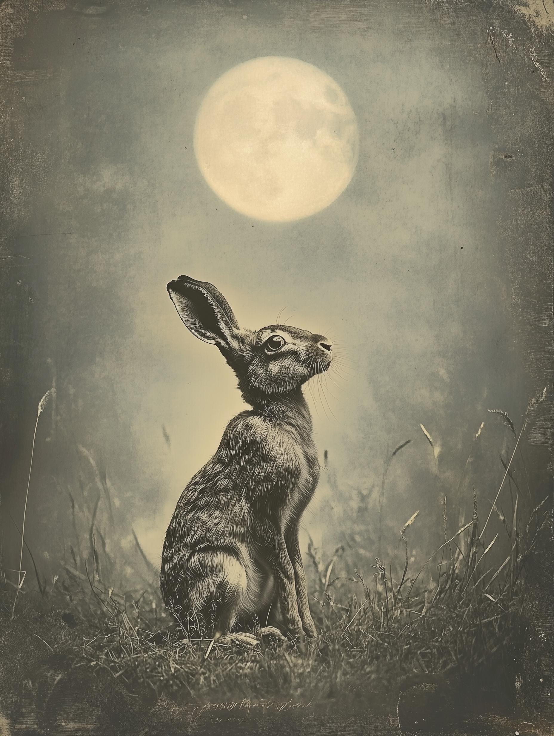 Vintage Full Moon Hare Art Print: Mystical Folklore Decor - Etsy