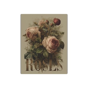 Large Enchanted Vintage Rose Plaque | English  Country Garden  Art | Shabby Chic Distressed Metal Sign |Gift for Her | Antique Wall Art