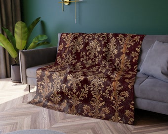 Crushed Velvet Blanket: Baroque Damask Throw, Elegant Home Decor
