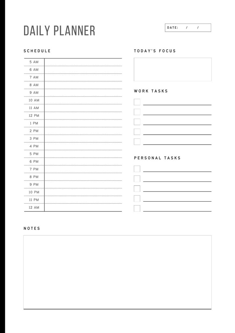 Printable Daily Planner Template Digital Download Productivity Daily