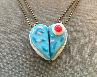 BFF Heart Cake Necklaces - Best Friends - Polymer Clay