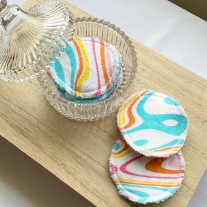 Reusable Facial Rounds - Set of 10 - Psychedelic - Flannel - Terry Cloth - Bag Included - Exfoliating