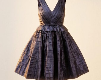 Navy Blue Cocktail Dress, Elegant Midi Dress for Wedding Guest, Handmade Formal Evening Wear, Custom Size Fitted Dress