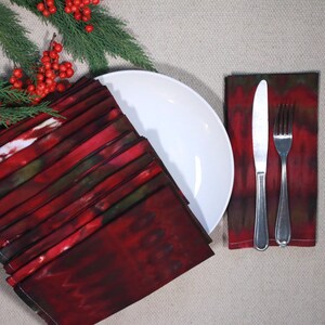 set of 12 ice dye napkins  - holiday red & green