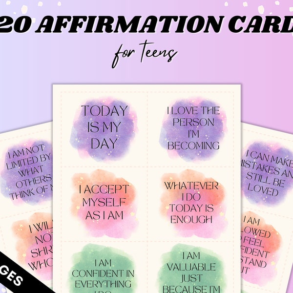 120 Affirmation Cards for Teens, Printable, Positive Affirmations for Teens, Teen Self Care, Teen Mental Health, Teen Anxiety, Teen Therapy