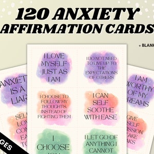 Tarjetas de afirmación de ansiedad, imprimibles, alivio de la ansiedad, afirmaciones positivas para mujeres, diario de ansiedad, libro de trabajo de ansiedad, hojas de trabajo de terapia