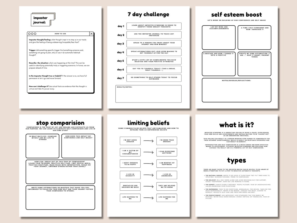 Imposter Syndrome Worksheets Workbook Self Esteem Inner Etsy Imposter Syndrome Worksheets Workbook Self Esteem Inner Etsy