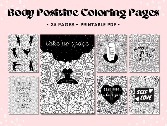Body Positivity Coloring Pages, Body Image, Body Acceptance, Mental Health, Coloring Pages for Adults Printable, Therapy Worksheets