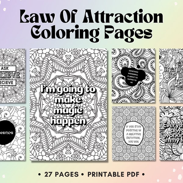 Law of Attraction Coloring Pages, Manifestation Coloring Book, Coloring Pages for Adults Printable, Manifestation Journal, Abundance